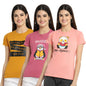 Preneum Womens Cotton Regular Fit Latest Graphic Stylish Printed Short Sleeves Casual T-Shirt || Latest Trendy & Style (Pack 3)