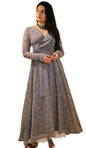 Trillmixa WomenS Georgette Stylish V-Neck Fit-Flare Maxi-Length Dress(Keri-T) Grey
