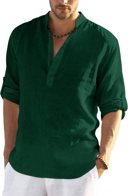 Hemadhav MenS Regular Fit Cotton Blend Casual Kurta Dark Green