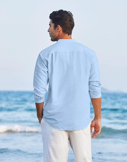 Royalscout MenS Regular Fit Solid Cotton Blend Straight Short Kurta | Full Sleeves Kurta Sky Blue
