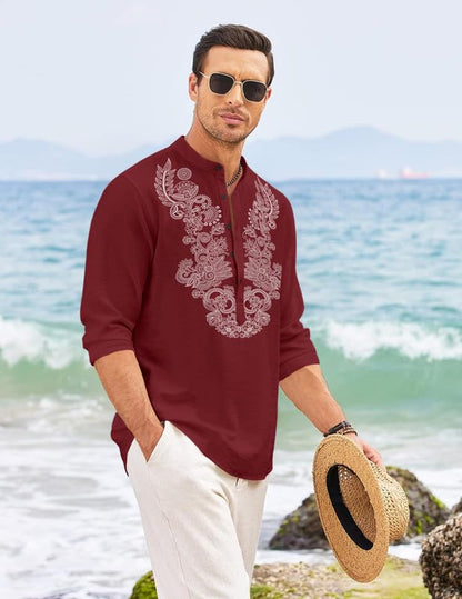 Finivo Fashion MenS Cotton Blend Short Kurta With Full Sleeves And Ethnic Neck Design | Casual Crinkle Texture Kurta With Mandar