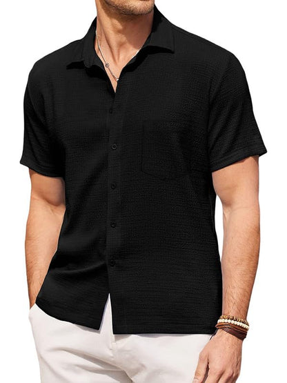 Pinkmint Mens Popcorn Shirt Comfortable Short Sleeve Shirts Casual Textured Shirt (Pack of 1) Black