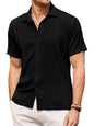 Pinkmint Mens Popcorn Shirt Comfortable Short Sleeve Shirts Casual Textured Shirt (Pack of 1) Black