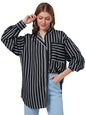 Style Quotient Women Black and White Stripe Printed Poly Crepe Oversized Casual Shirt