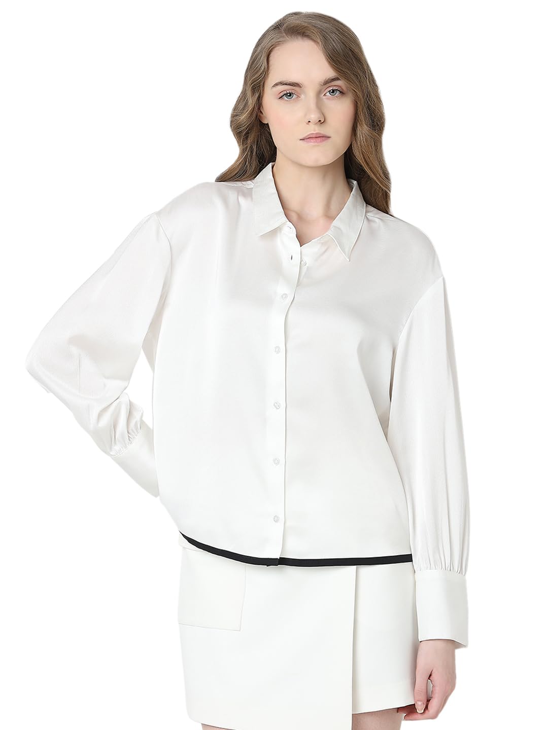 Vero Moda Women Solid White Polyester Relaxed Fit Shirt