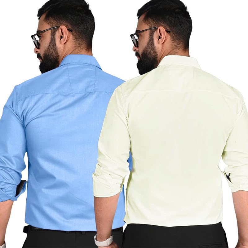 Tee Projekt Shirt for Men Cotton Solid Spread Collor & Long Sleeve with Fnacy Button Ideal for Office Event Party