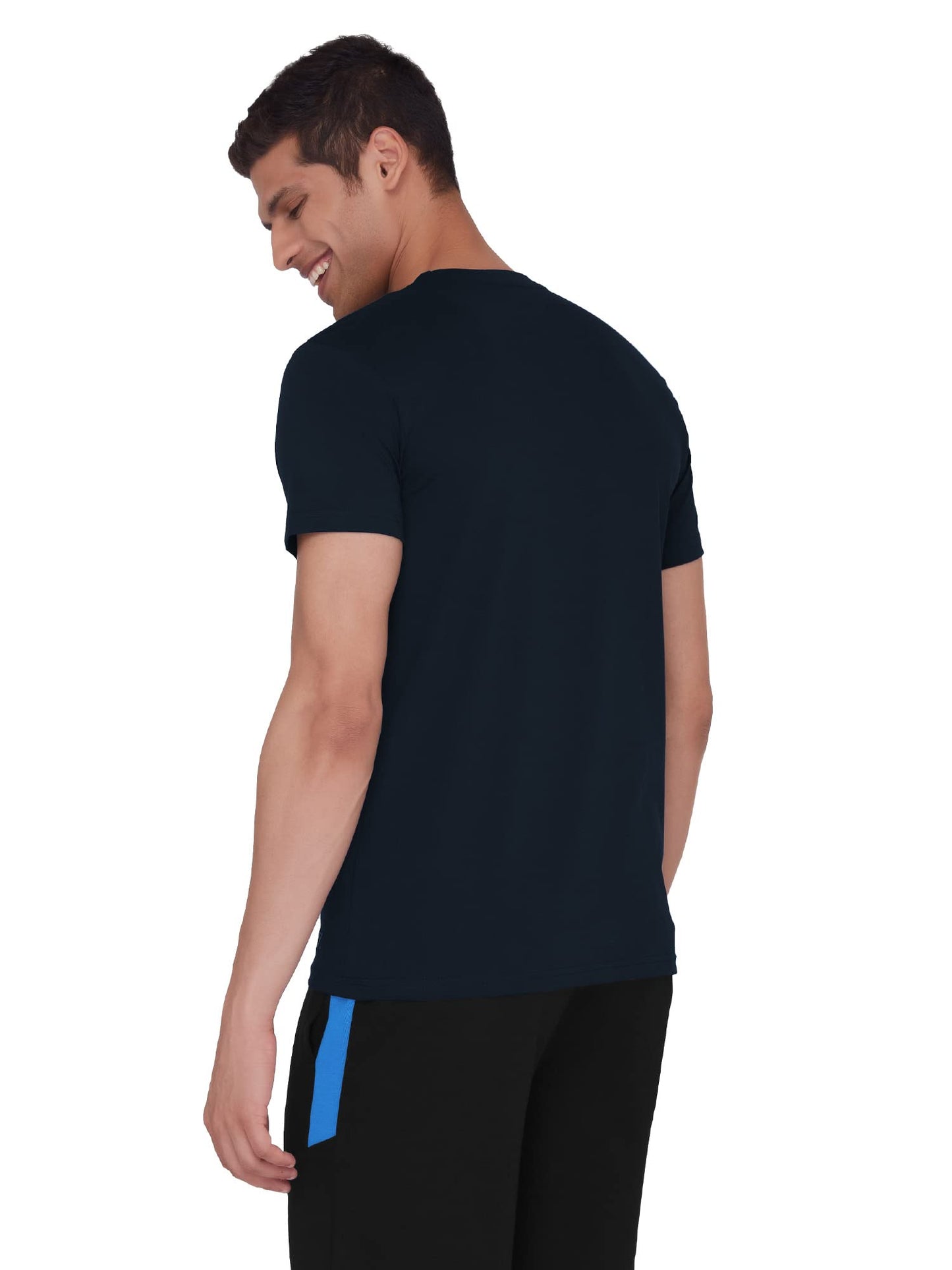 XYXX Mens Round Neck Relaxed Fit Code Tshirt - Cotton-Rich, N9 Silver Finish, High Moisture Absorption - Pack of 2 (Azure Blue +