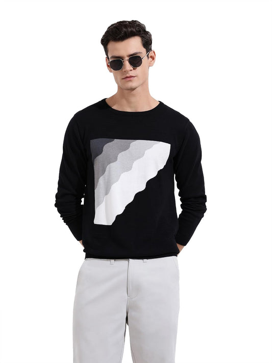 The Indian Garage Co Mens Slim Fit Textured Long Sleeves Crew Neck Flat Knit T-Shirt