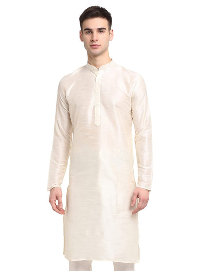 Jompers MenS Dupion Silk Solid Regular Kurta (Koko_636_White
