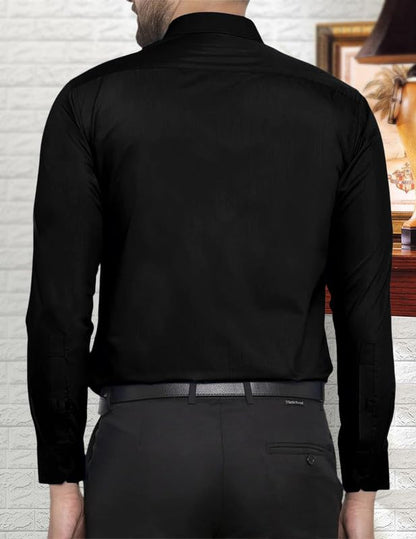 Pinkmint Casual Shirt for Men Stylish Mens Shirt Soild Regular Fit Long Sleeve Formal Wear Black