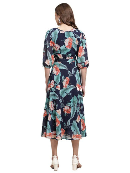 Preneum WomenS Maxi Fit & Flare Latest Style Print Georgette Regular Sleeves Casual Dress |Summer Dress Festival & Occasion Max