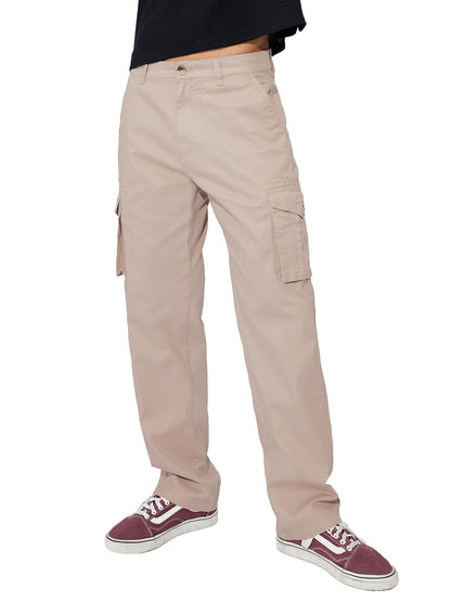 The Souled Store Solids: Sandy Brown Men and Boys Cotton Straight Fit Cargo Pants