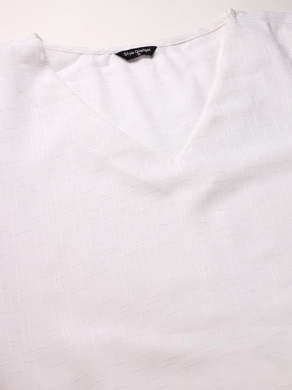 Style Quotient Women White Self Design Polyester Regular Smart Casual Top