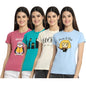 Preneum Womens Cotton Regular Fit Latest Graphic Stylish Printed Short Sleeves Casual T-Shirt || Latest Trendy & Styles (Pack 4