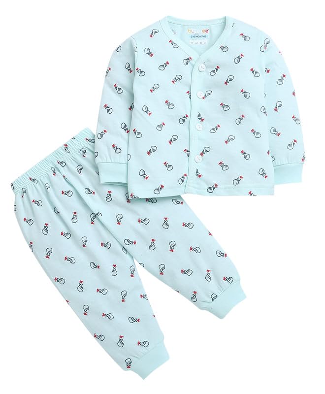 BUMZEE Aqua Blue Baby Girls Full Sleeves Jabla & Pyjama Set Age - Preemie (Peb9284A-abl)