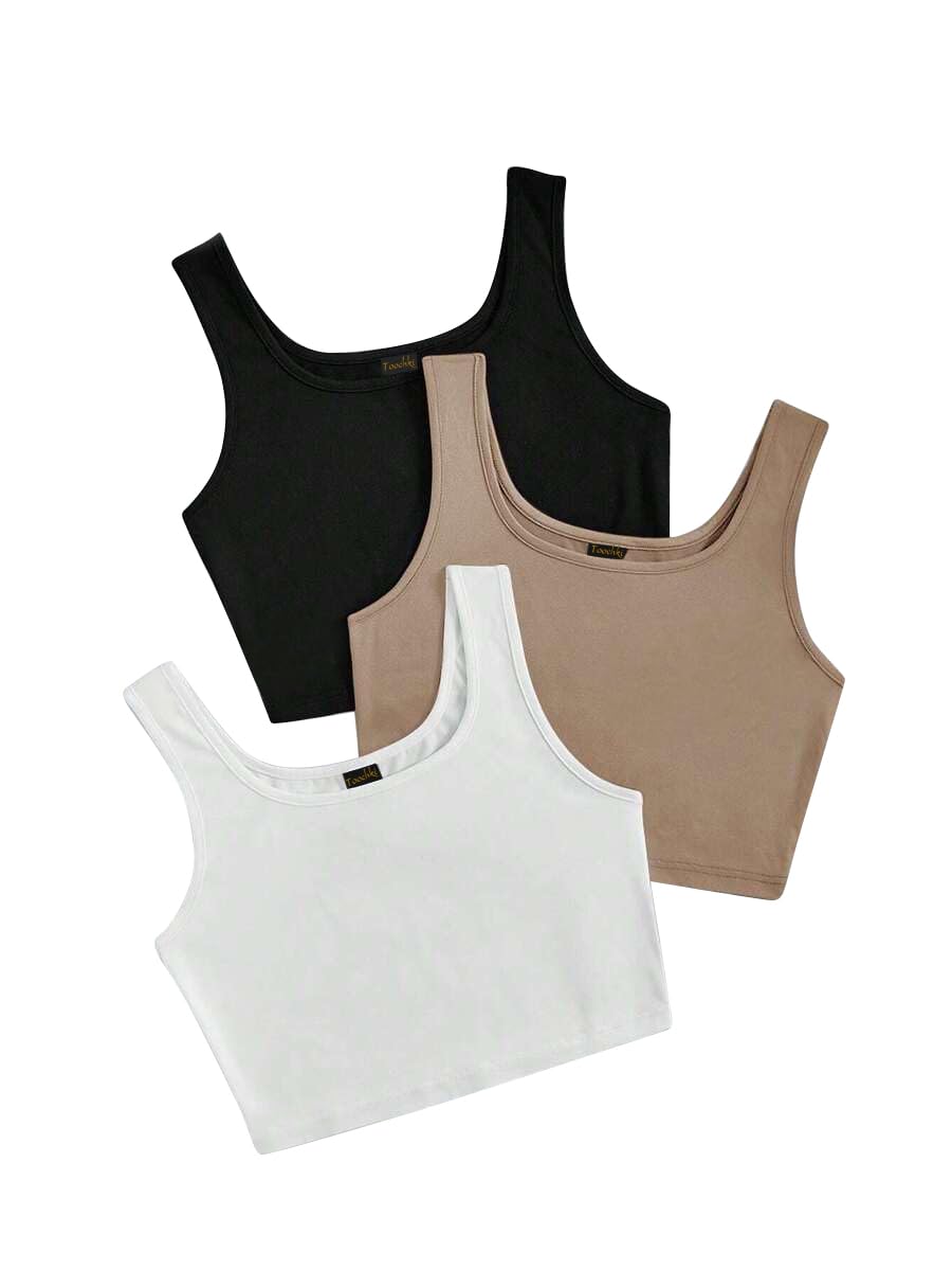 Toochki Top for Women | Spandex | Crop | Black White Grey Blue Beige | Short | Western | Pack of 3 Top