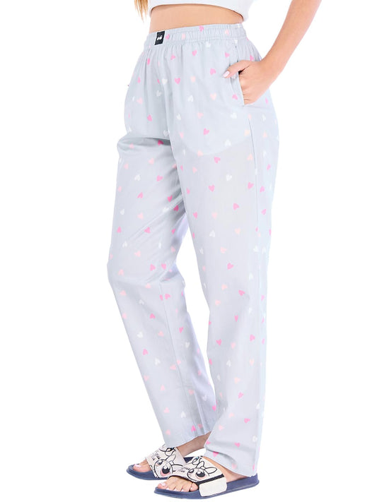 Bewakoof Women All Over Print Regular Fit Poplin Pyjama_644726_Grey_XL