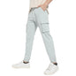Campus Sutra Mens Sage Green Cuffed Hem Cargo Trousers for Casual Wear | 6 Pockets | Regular Fit | Button Closure | Cotton Poly