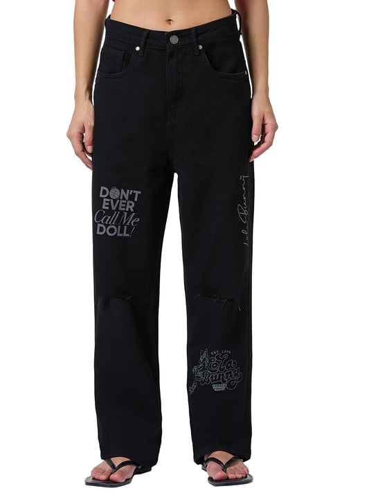 Bewakoof Womens Washed Straight Fit Cotton Jeans_671027_Black_32