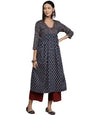Varanga WomenS Blue & Maroon Bandez Printed Anarkali Kurta  Elegant Long Sleeve Traditional Dress, Indian Ethnic Wear For Women,