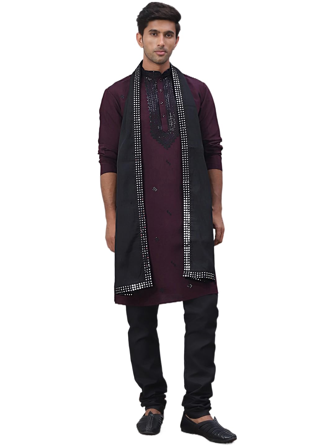 Jompers Mens Sequins Embroidered Kurta Pyjama Set And Dupatta Set