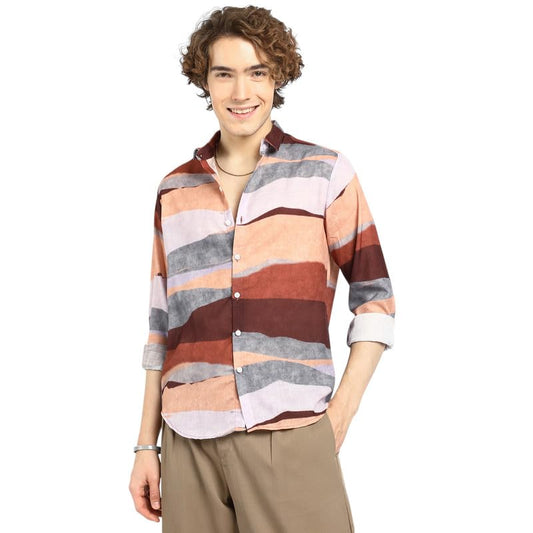 Campus Sutra Mens Multicolour Earthy Block Shirt for Casual Wear | Spread Collar | Long Sleeve | Button Closure | Shirt Crafted