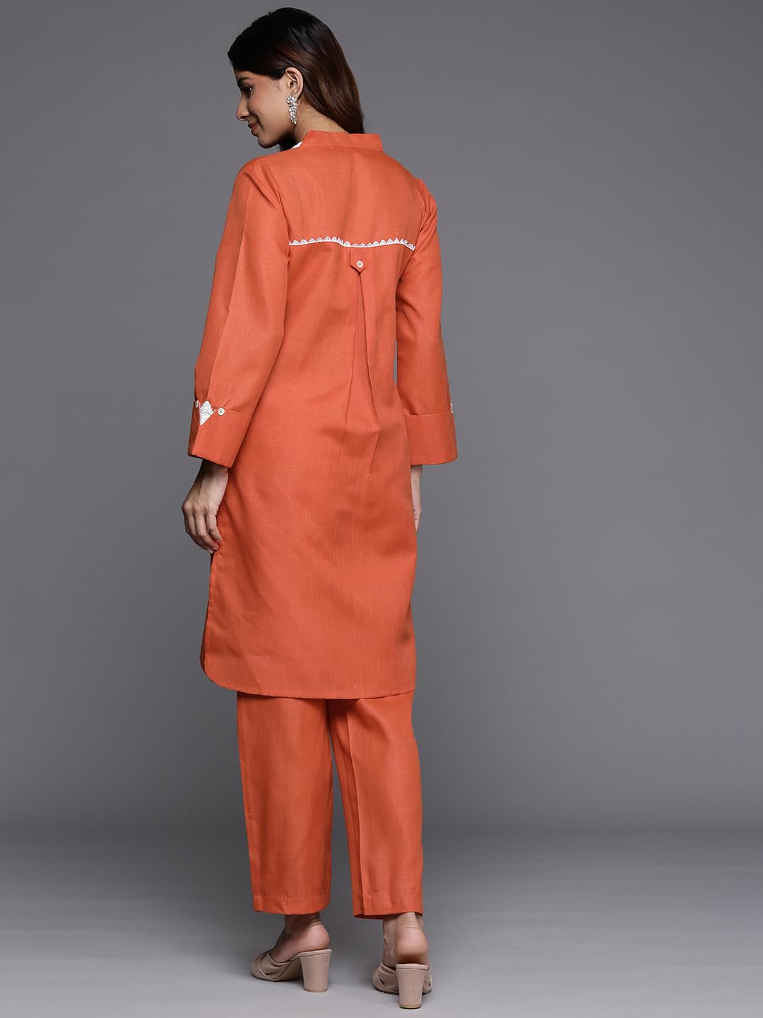 Varanga Women Orange Embroiderey and Lace Detailed Short Kurta with Btoom