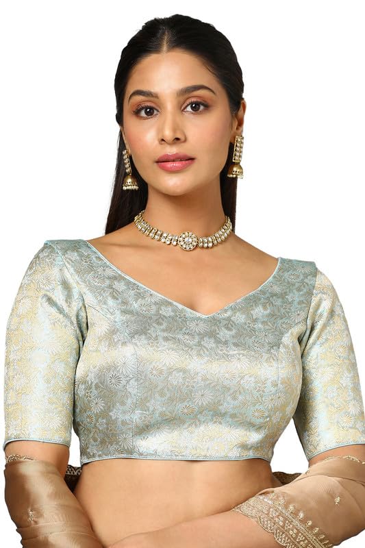 Soch Womens Powder Blue Tussar Zari Woven Padded Blouse