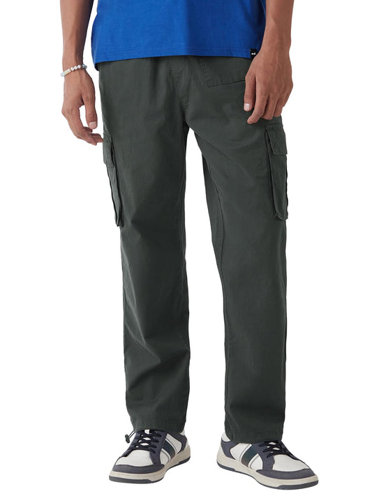 Bewakoof Mens Solid Baggy Oversized Fit Cotton Spandex Cargo Parachute Pants_651186_Grey_36