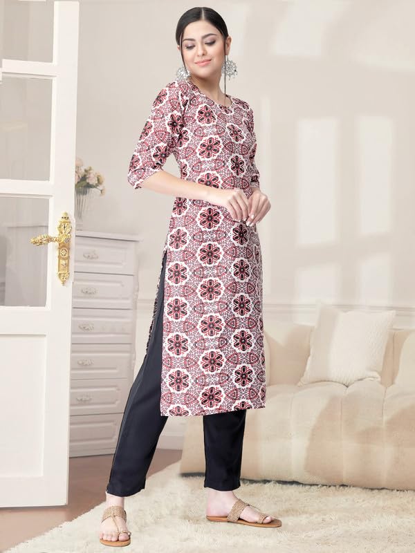 Pinkmint Kurta Set for Women Cotton Printed Straight Kurta with Pant (Pack of 1)