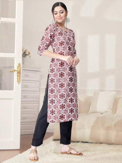 Pinkmint Kurta Set for Women Cotton Printed Straight Kurta with Pant (Pack of 1)