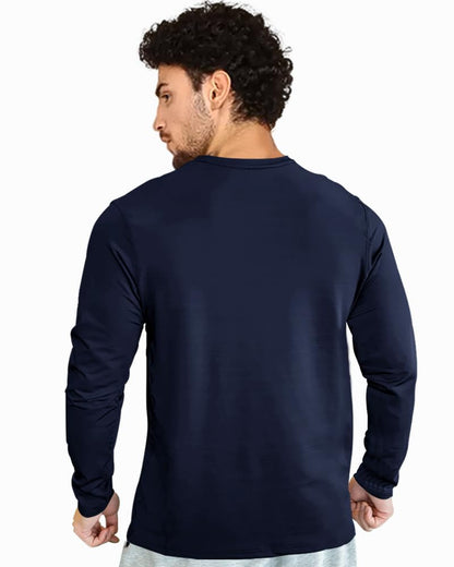Eyebogler Men Dry Fit Round Neck Full Sleeve Activewear Tshirt Navy Blue