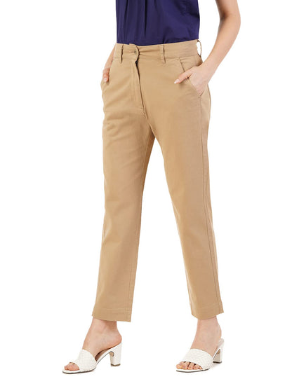 FYLTR Womens Regular Stretch Cotton, Comfortable, Soft Khaki Trousers