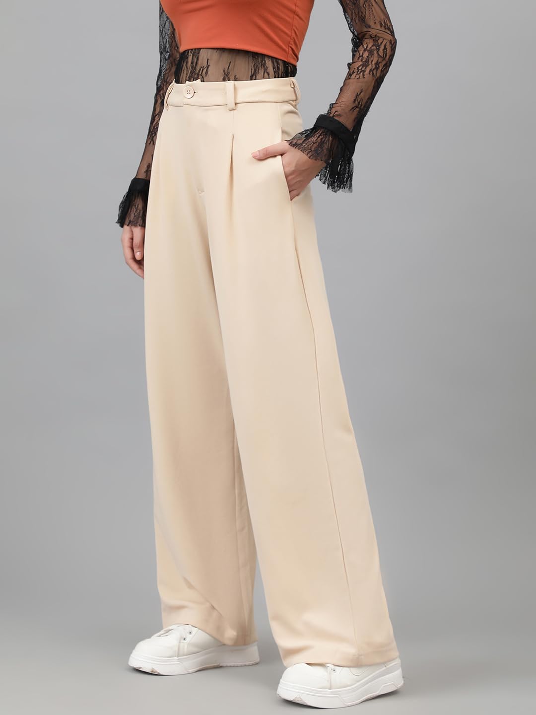 KOTTY Womens Polyester Blend Straight Fit Trousers