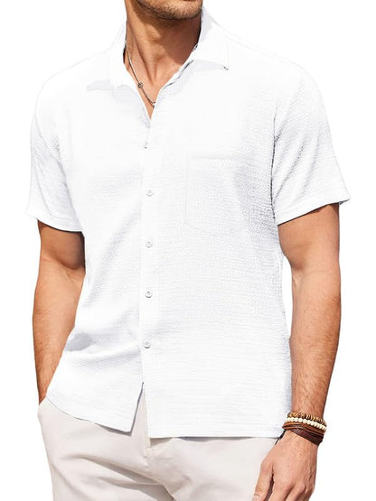 Pinkmint Mens Popcorn Shirt Comfortable Short Sleeve Shirts Casual Textured Shirt (Pack of 1) White