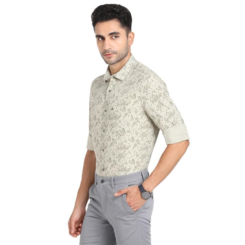 Turtle Men 100% Rayon Slim Fit Grey Printed Full Sleeve Casual Shirt