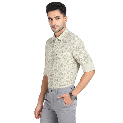 Turtle Men 100% Rayon Slim Fit Grey Printed Full Sleeve Casual Shirt