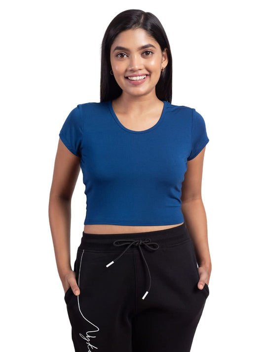 NYKD Stylish Crop Top for Women Wester Wear Short/Cap Sleeve, Round Neckline, Soft Modal Fabric T-Shirts & Tanks, NYOE011, Estat