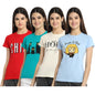 Preneum Womens Cotton Regular Fit Latest Graphic Stylish Printed Short Sleeves Casual T-Shirt || Trendy & Style (Pack 4), Red &