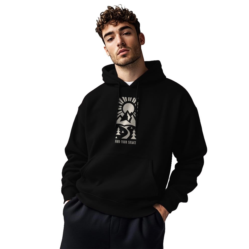 Nobero MenS Cotton Blend Neck Hooded Sweatshirt (1M-Twho-C0680_Black