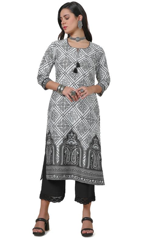 Soch Womens Off White Tie-Up Neck Kurta With Bandhani Print