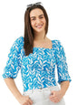 Modeve Women Regular Fit Blue Square Neck Top