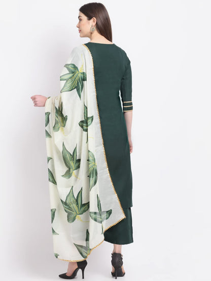 ANNI DESIGNER Women's Cotton Blend Straight Kurta with Palazzo & Dupatta (SUNKI)