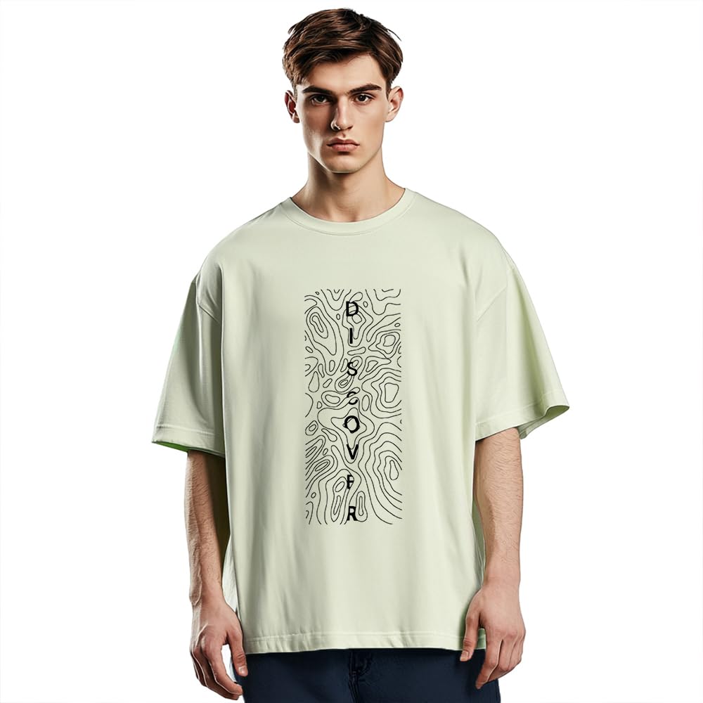 Nobero MenS Cotton Solid Oversized Fit T-Shirt (1M-Twrt-C0628_Aloe Green