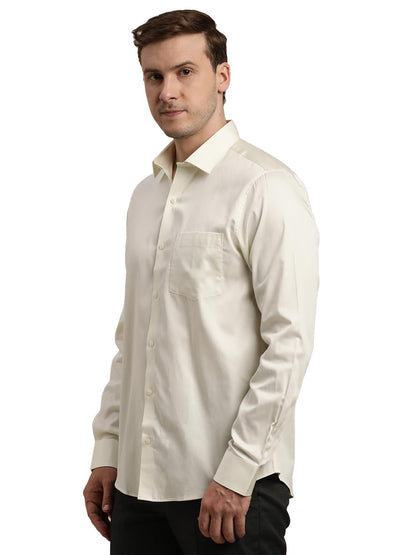 Turtle Men 100% Cotton Slim Fit Cream Solid Formal Shirt
