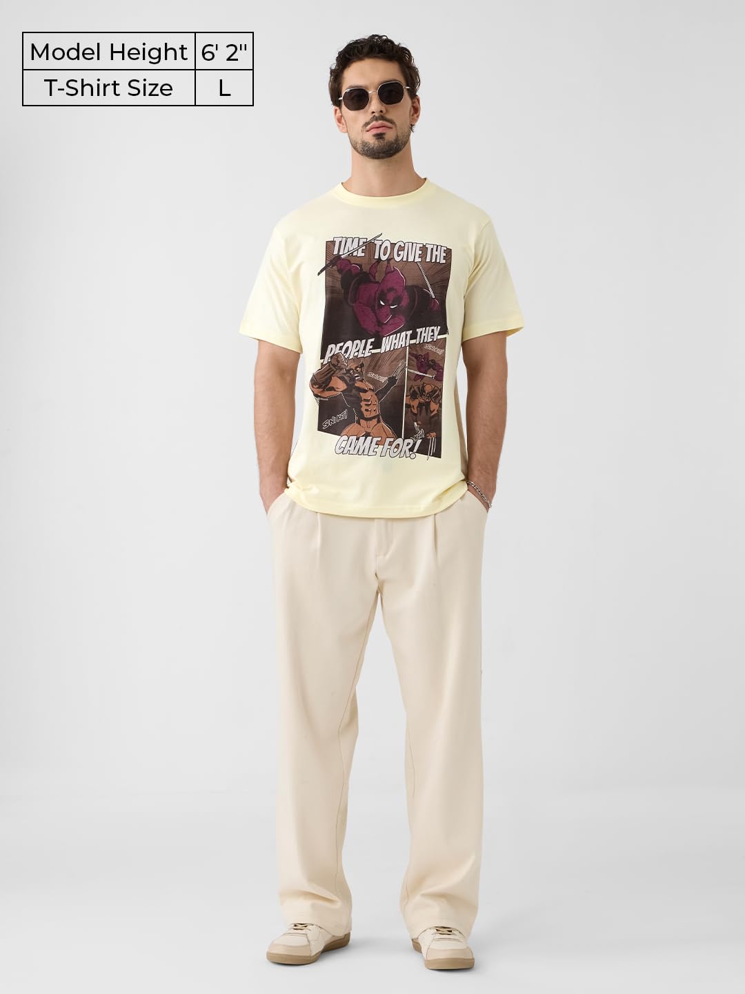 The Souled Store Deadpool: Comics Men and Boys Short Sleeves Round Neck Off White Graphic Printed Regular Fit Cotton T-Shirts