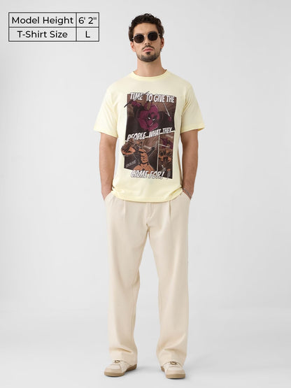 The Souled Store Deadpool: Comics Men and Boys Short Sleeves Round Neck Off White Graphic Printed Regular Fit Cotton T-Shirts