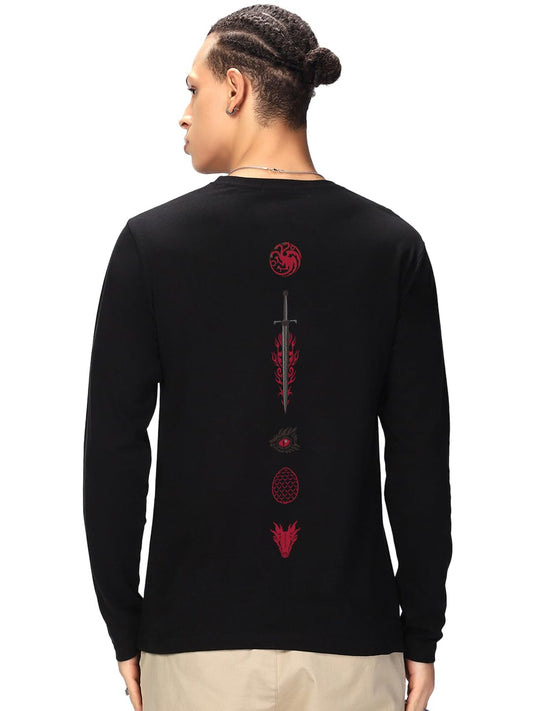 Bewakoof Official House of The Dragon Merchandise Mens Graphic Printed Regular Fit Full Sleeve Round Neck Cotton Jersey T-Shirt