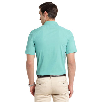 Turtle Men Green Slim Fit Solid Pure Cotton Formal Shirt