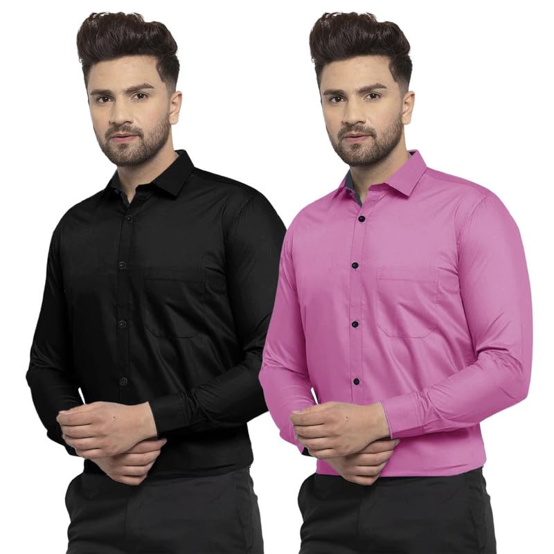 Pinkmint Mens Cotton Soild Full Sleeve Spread Collar Casual Combo Formal Shirt